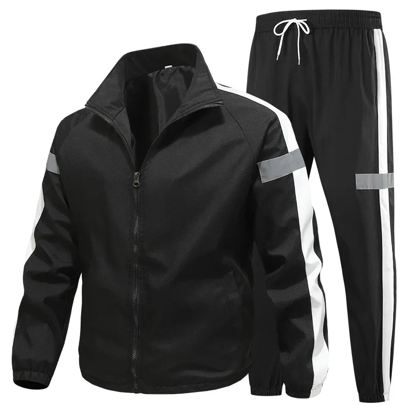 Men’s Breathable Reflective Running Tracksuit Set for Training