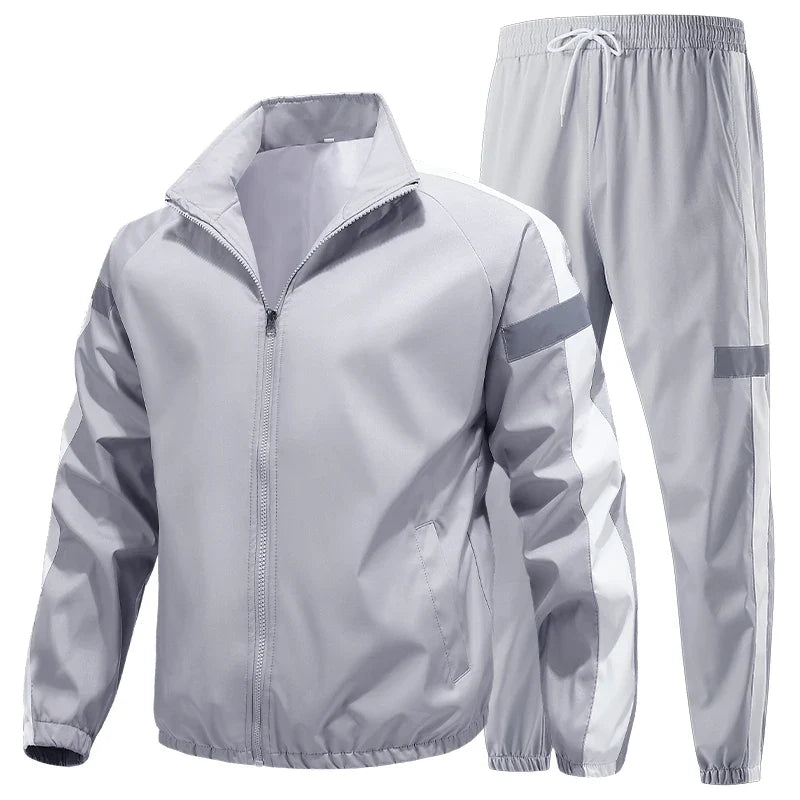 Men’s Breathable Reflective Running Tracksuit Set for Training